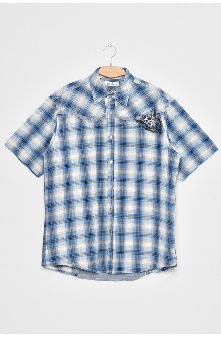 Рубашка мужская полубатальная в клетку голубого цвета 172014L
