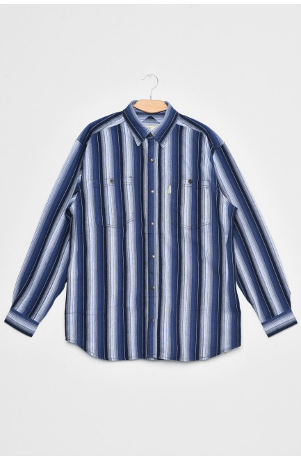 Рубашка мужская батальная в полоску синего цвета 172151L