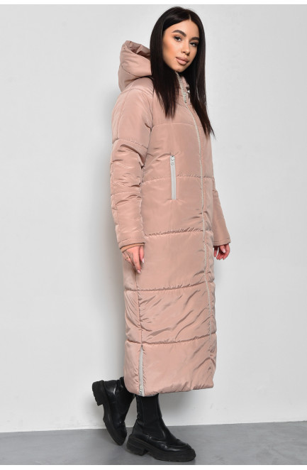 Куртка женская еврозима удлиненная  цвета мокко 172220L