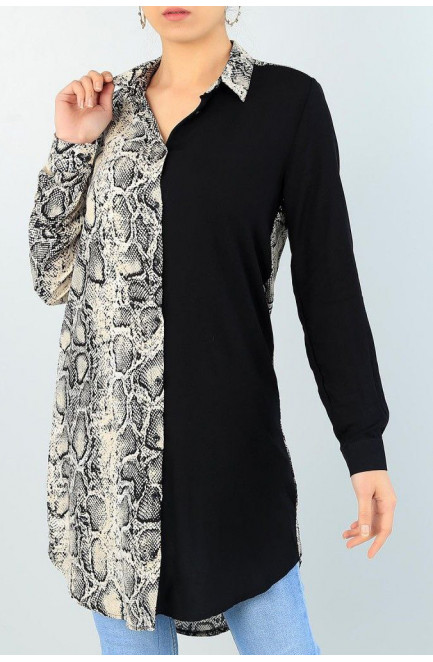 Рубашка удлиненная женская черно-бежевого цвета 172304L