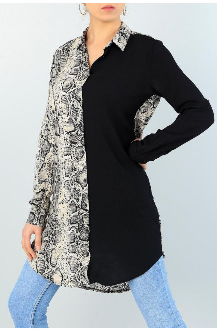 Рубашка удлиненная женская черно-бежевого цвета 172304L