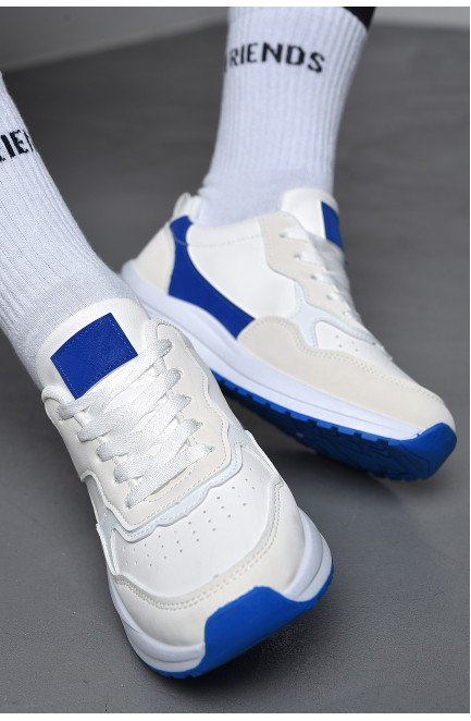 Кросівки жіночі біло-синього кольору на шнурівці 172312L