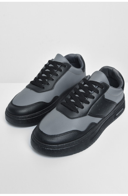 Кроссовки мужские черно-серого цвета на шнуровке 172334L