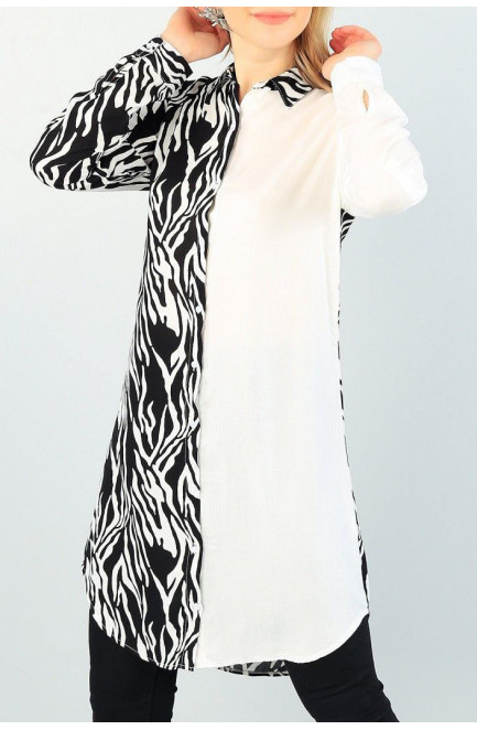 Рубашка удлиненная женская черно-белая цвета 172362L