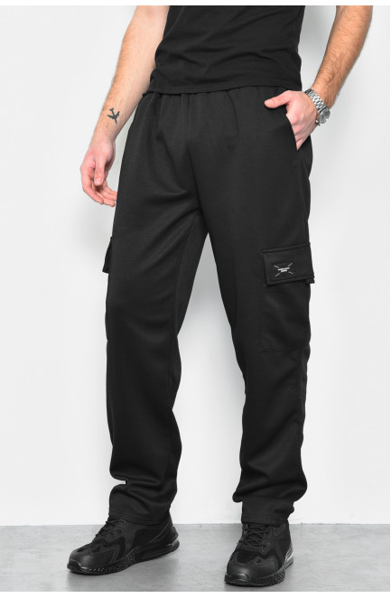 Спортивные штаны мужские полубатальные черного цвета 172427L