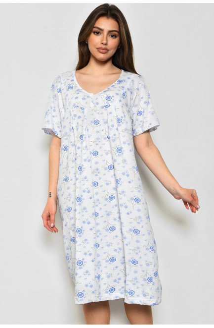 Ночная рубашка женская батальная белого цвета с цветочным принтом 172504L