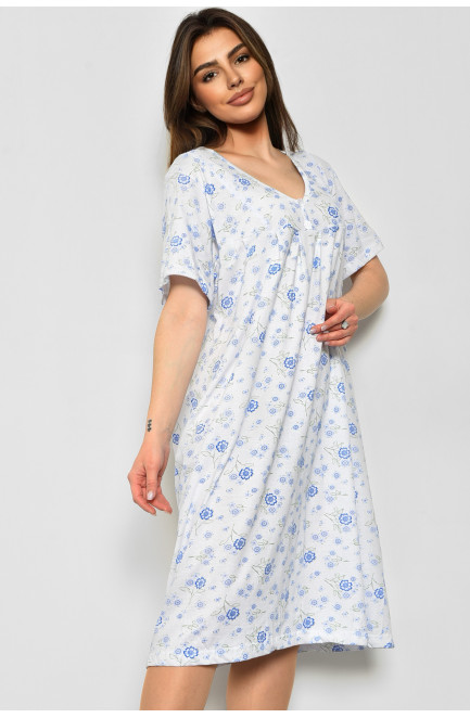 Ночная рубашка женская батальная белого цвета с цветочным принтом 172504L