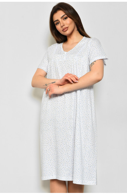 Ночная рубашка женская батальная белого цвета с цветочным принтом 172510L