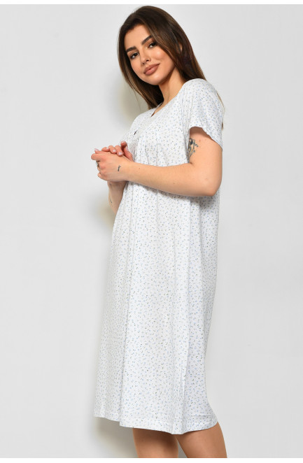 Нічна сорочка жіноча батальна білого кольору з квітковим принтом 172510L