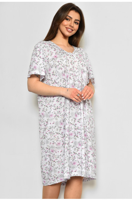 Нічна сорочка жіноча батальна білого кольору з квітковим принтом 172533L