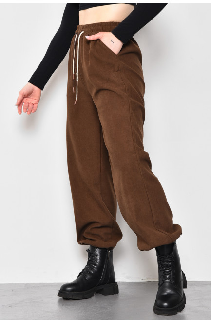 Штани жіночі напівбатальні розкльошені коричневого кольору 173330L
