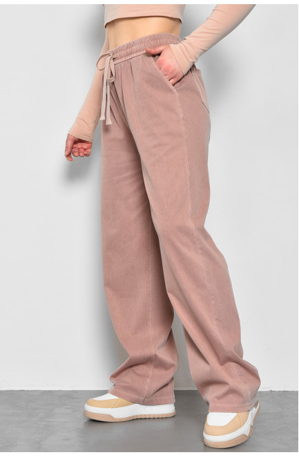 Штани жіночі розкльошені напівбатальні пудрового кольору 173435L