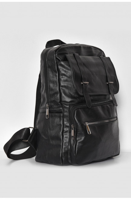 Рюкзак чоловічий з екошкіри чорного кольору 173447L