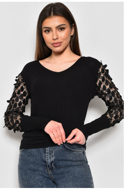Блуза жіноча однотонна чорного кольору 173618L