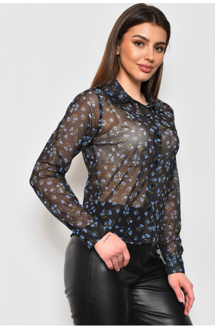 Рубашка женская в сеточку черного цвета 173623L