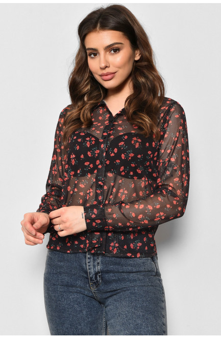 Рубашка женская в сеточку черного цвета 173628L