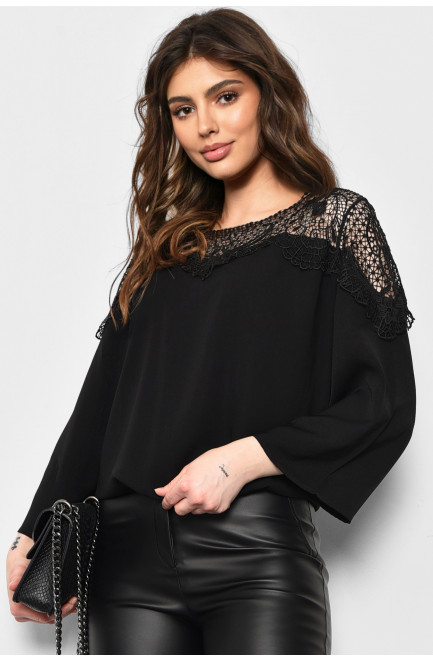 Блуза жіноча з коротким рукавом чорного кольору 173653L