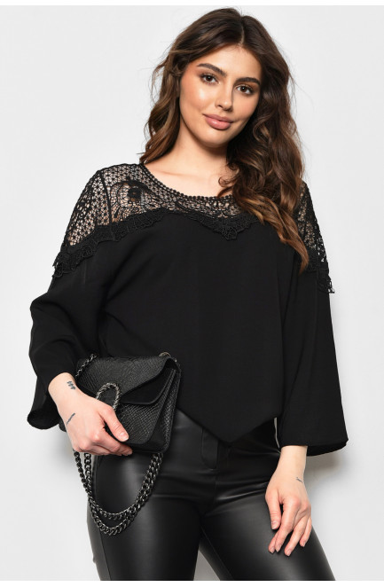 Блуза жіноча з коротким рукавом чорного кольору 173653L