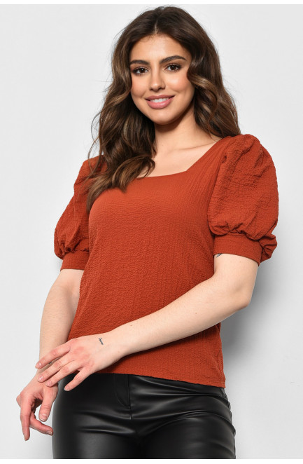 Блуза жіноча з коротким рукавом теракотового кольору 173656L