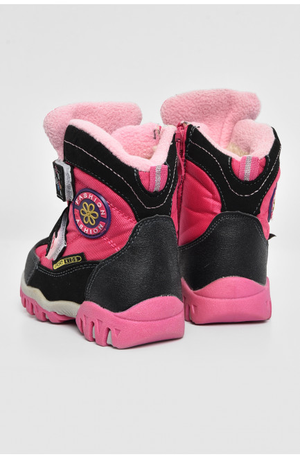 Чоботи дитячі для дівчинки на хутрі чорно-рожевого кольору 173693L