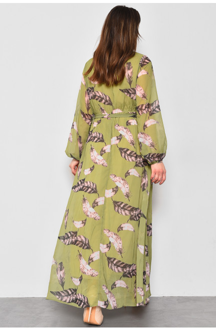 Сукня жіноча шифонова зеленого кольору з квітковим принтом 173928L