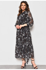 Платье женское шифоновое черного цвета с цветочным принтом 173940L