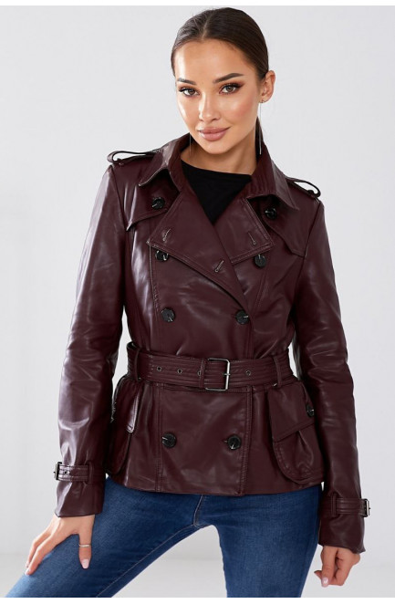 Куртка жіноча з екошкіри бордового кольору 174006L