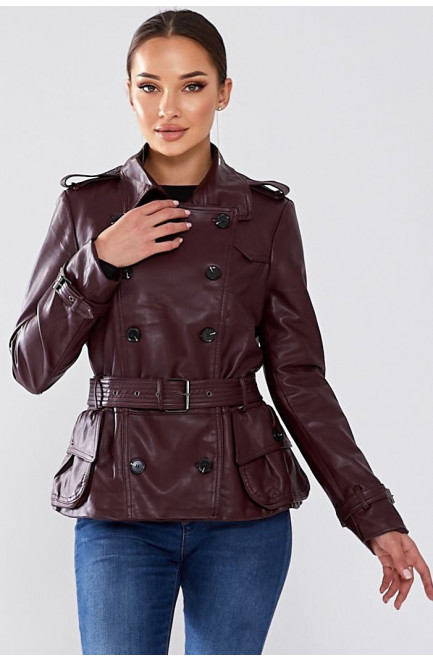 Куртка жіноча з екошкіри бордового кольору 174006L