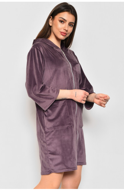 Халат жіночий напівбатальний велюровий бузкового кольору 174053L