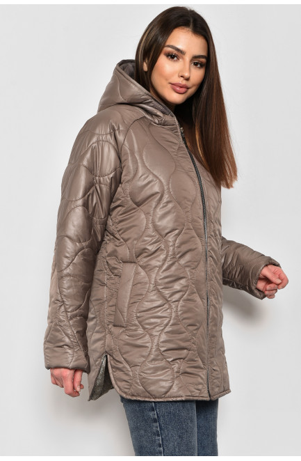 Куртка женская полубатальная демисезонная бежевого цвета 174127L