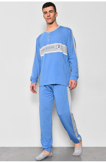 Пижама мужская на флисе полубатальная голубого цвета 174131L