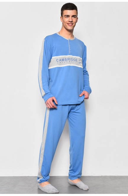 Пижама мужская на флисе полубатальная голубого цвета 174131L
