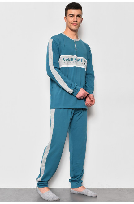 Піжама чоловіча на флісі напівбатальна смарагдового кольору 174132L