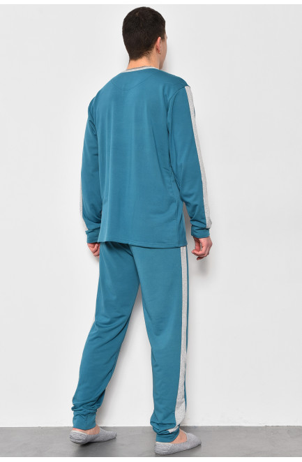 Піжама чоловіча на флісі напівбатальна смарагдового кольору 174132L