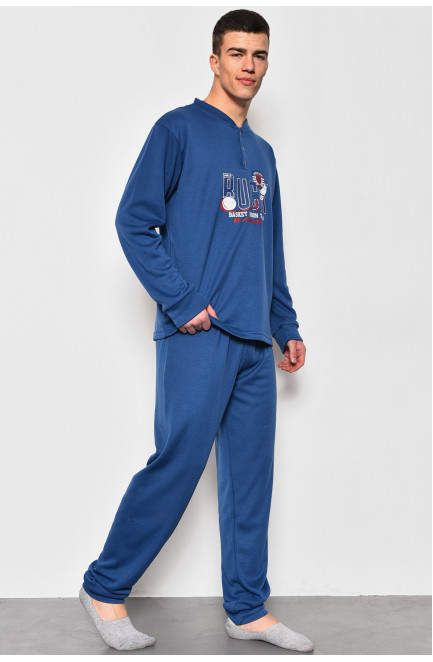 Пижама мужская на флисе полубатальная синего цвета 174133L
