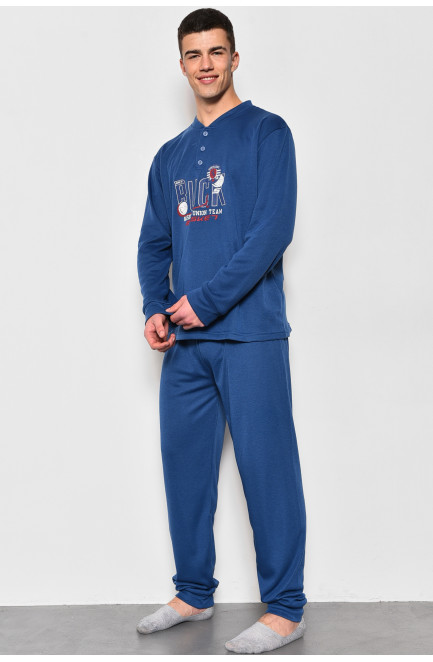 Пижама мужская на флисе полубатальная синего цвета 174133L