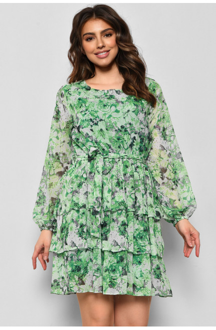 Платье женское шифоновое зеленого цвета с принтом 174138L