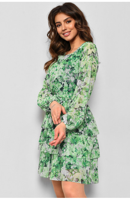 Сукня жіноча шифонова зеленого кольору з принтом 174138L