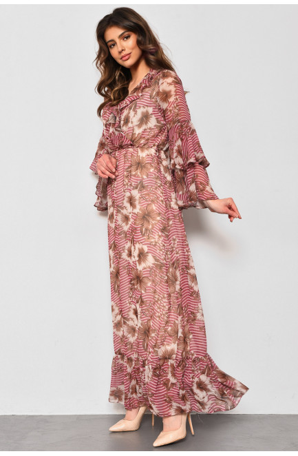 Платье женское шифоновое розового цвета с принтом 174148L