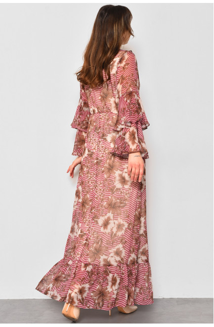 Платье женское шифоновое розового цвета с принтом 174148L