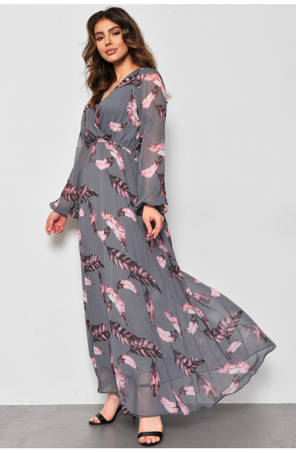 Платье женское шифоновое серого цвета с принтом 174158L
