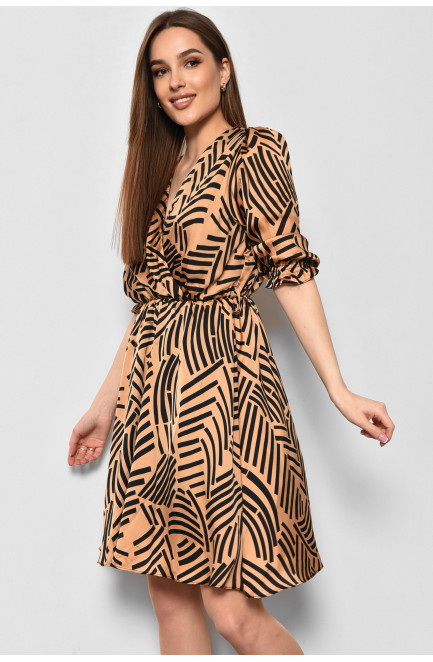 Сукня жіноча шифонова коричневого кольору з принтом 174166L