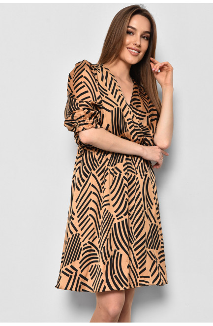 Платье женское шифоновое коричневого цвета с принтом 174166L