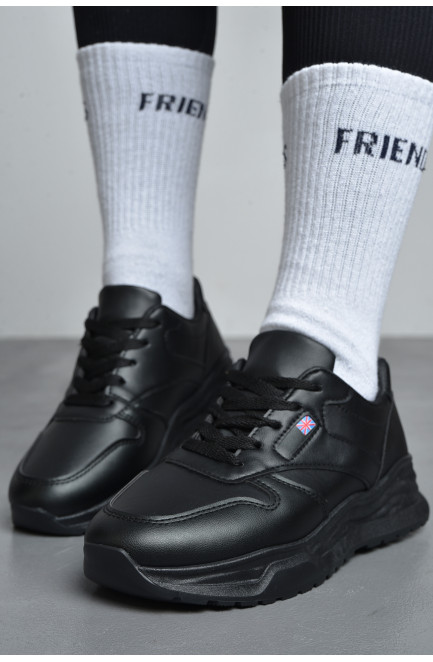 Кросівки жіночі чорного кольору на шнурівці 174225L