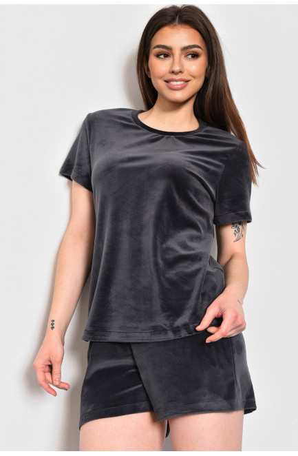 Піжама жіноча велюрова темно-сірого кольору 174372L