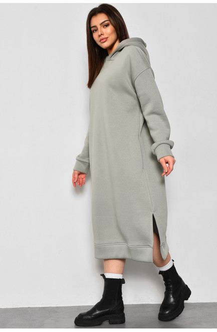 Сукня-худі жіноча напівбатальна на флісі сірого кольору 174390L