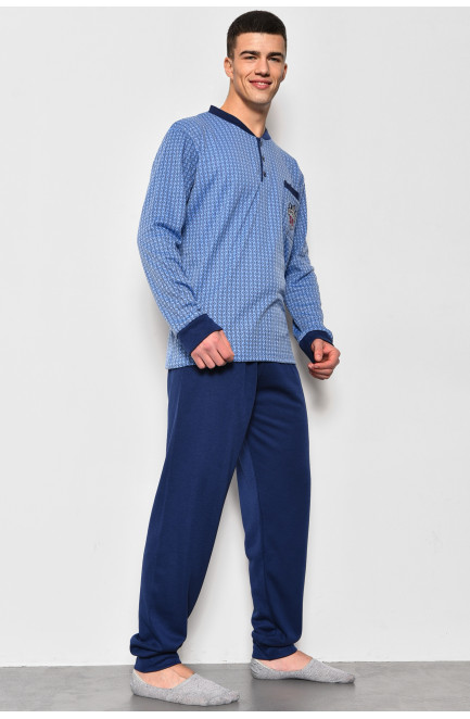 Піжама чоловіча на флісі напівбатальна синього кольору 174422L
