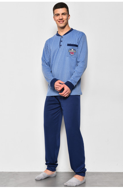 Пижама мужская на флисе полубатальная синего цвета 174422L