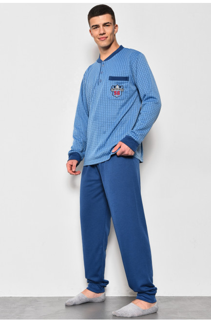 Пижама мужская на флисе полубатальная голубого цвета 174424L