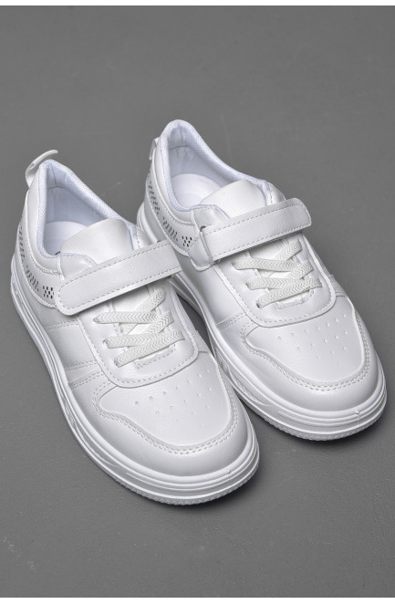 Кросівки дитячі білого кольору на ліпучці та шнурівці 174487L